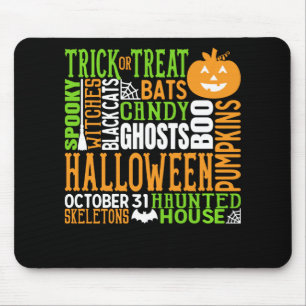 Alfombrilla De Ratón Palabra de Halloween Salto Colorful Cute Spider Ca