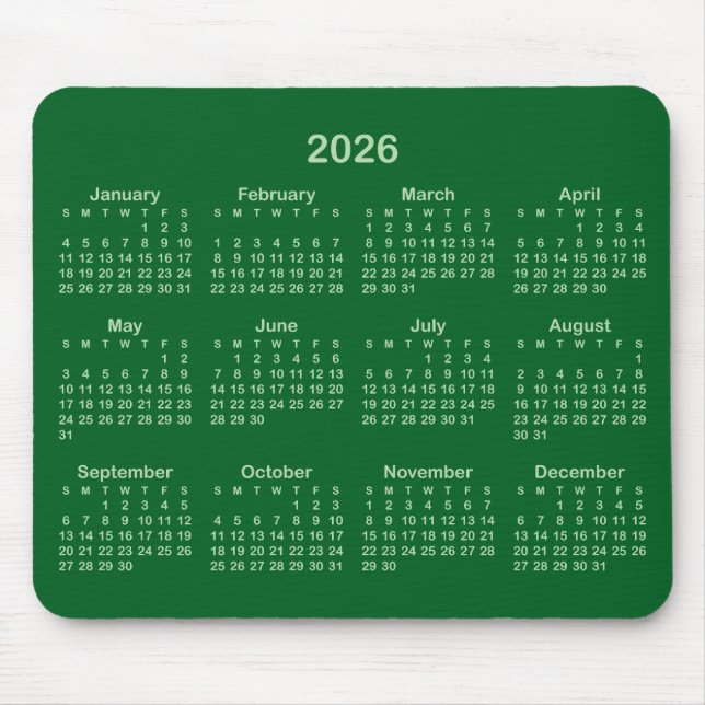 Alfombrilla De Ratón Pale and Forest Green 2026 Calendar (Frente)