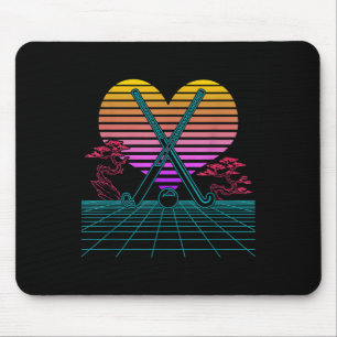 Alfombrilla De Ratón Palos de Hockey Retro Vaporwave 80s Jugador Par