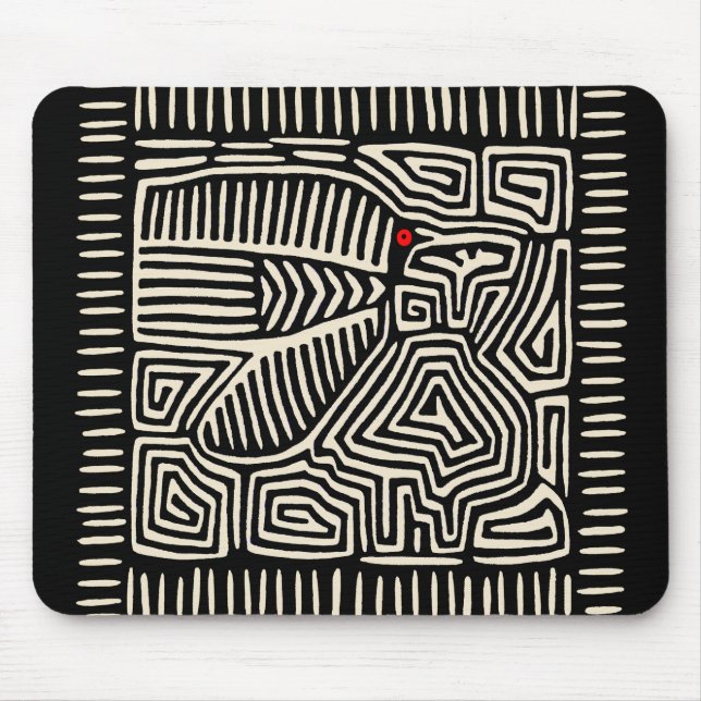 Alfombrilla De Ratón Panamá Kuna India Mola Pajaro - Blanco negro (Frente)