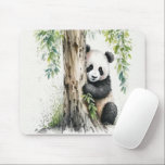 Alfombrilla De Ratón Panda Bear By Tree<br><div class="desc">Oso de panda lindo por un árbol con hojas de bambú en obras de arte acuáticas.</div>