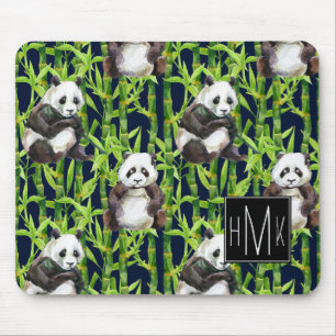 Alfombrilla De Ratón Panda con el monograma de bambú del modelo el   d