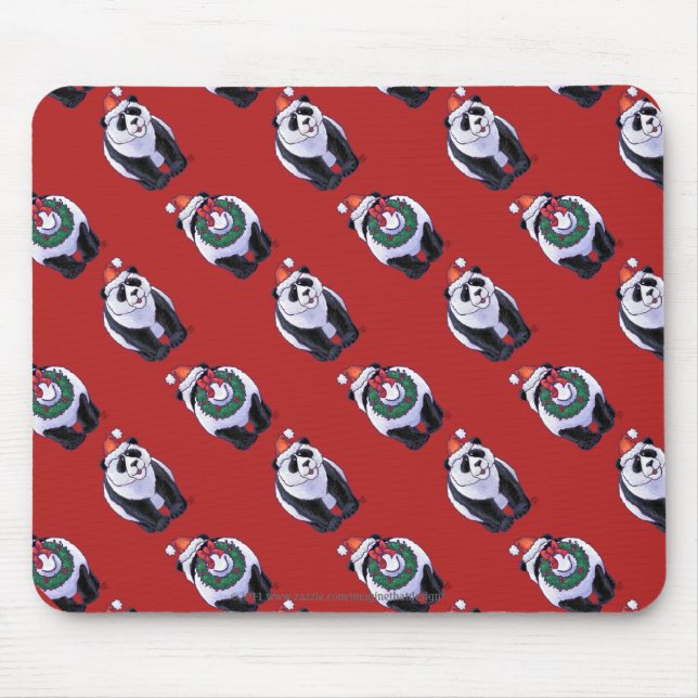 Alfombrilla De Ratón Panda Con Navidades En Rojo (Frente)