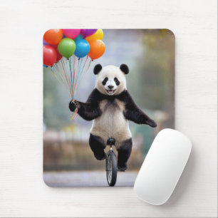 Alfombrilla De Ratón Panda en un monociclo con ramo de globos