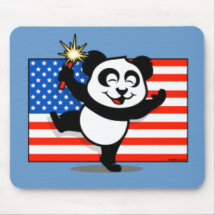 Alfombrilla De Ratón Panda patriótica con la bandera americana