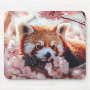 Alfombrilla De Ratón Panda Rojo Entre Flores De Cerezo