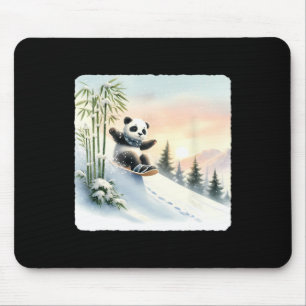 Alfombrilla De Ratón Panda Snowboard A Través De La Pendiente De Nieve 