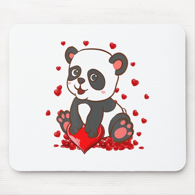 Alfombrilla De Ratón Panda With Hearts Valentines Day Women And Girls  (Frente)