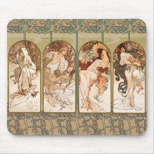 Alfombrilla De Ratón Panel Alphonse Mucha Cuatro Estaciones 1897 Art No