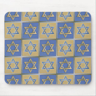 Alfombrilla De Ratón Paneles de Arte Estrella de David Azul Dorado