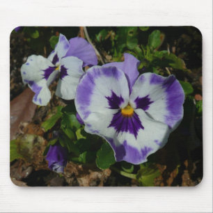 Alfombrilla De Ratón Pansias moradas y blancas con flores coloridas
