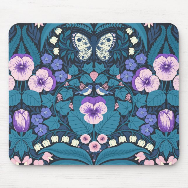 Alfombrilla De Ratón Pansias, pájaros y mariposas (Frente)