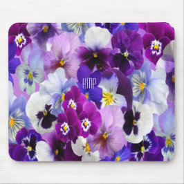 Alfombrilla De Ratón Pansies Florales Morado Azul Blanco Monograma
