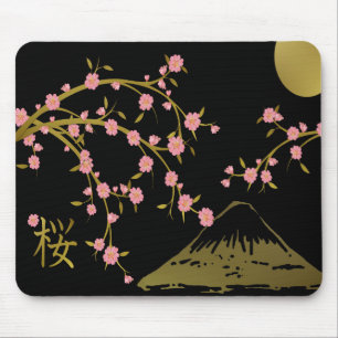 Alfombrilla De Ratón Pantalla Japonesa Rosa Sakura Dorado Negro