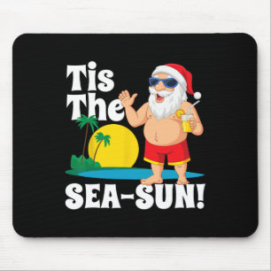 Alfombrilla De Ratón Papá Noel bebiendo Tis La Navidad al sol del mar e