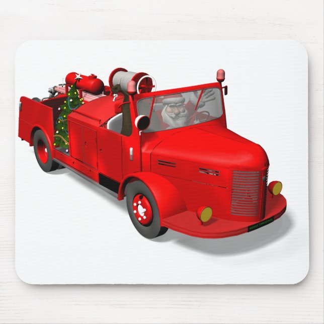 Alfombrilla De Ratón Papá Noel Manejando Un Camión De Fuego (Frente)