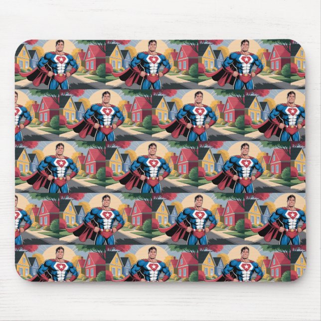 Alfombrilla De Ratón Papá Super Héroe En El Barrio Suburbano (Frente)