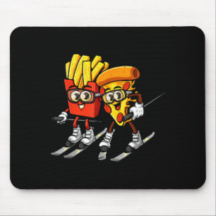 Alfombrilla De Ratón Papas fritas de pizza divertido esquiador esquí co