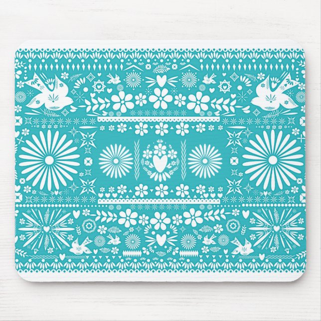 Alfombrilla De Ratón Papel de corte Verde azulado picado turquesa mexic (Frente)