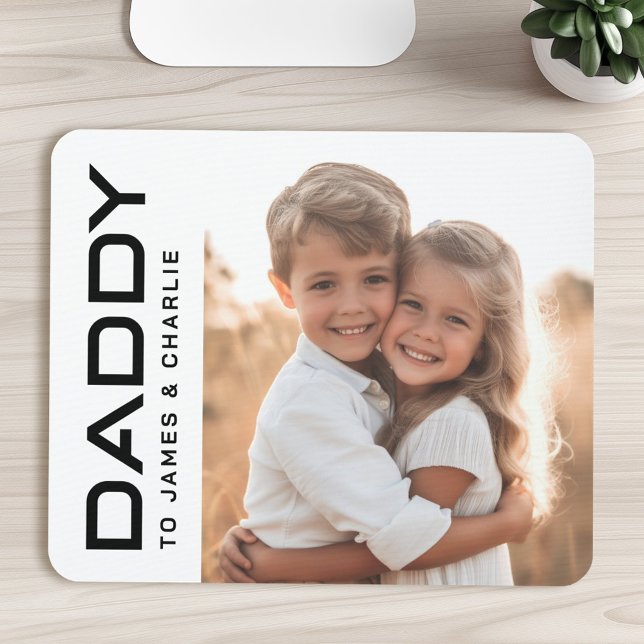 Alfombrilla De Ratón Papi a los niños nombra día de foto padres (Daddy to kids names photo fathers day mouse pad)