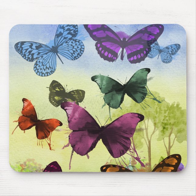 Alfombrilla De Ratón Papillon de mariposa de época de arte de Ilustraci (Frente)