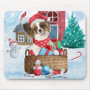 Alfombrilla De Ratón Papillon Dog In snow Christmas Dog House
