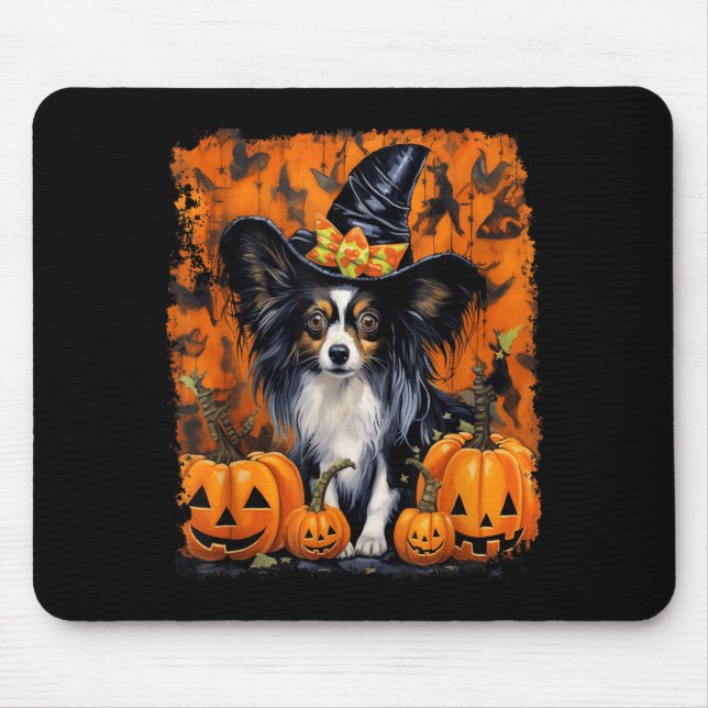 Alfombrilla De Ratón Papillon perro Halloween (Frente)