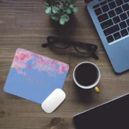 Alfombrilla De Ratón Par de nombre azul de coral rosa floral de color d