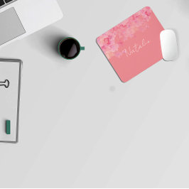 Alfombrilla De Ratón Par de nombre de coral color agua floral rosa