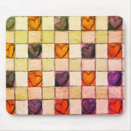 Alfombrilla De Ratón Par de ratón gingham de corazón verde naranja púrp