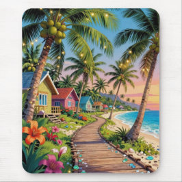 Alfombrilla De Ratón Paraíso Tropical Cabaña Costera junto al Mar Océan