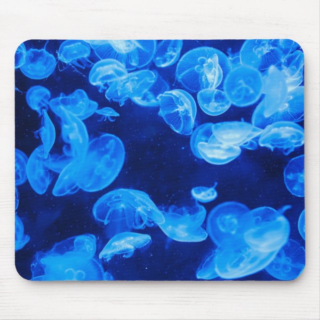 Alfombrilla De Ratón Paramédula de la medusa submarina, azul blanco (Frente)