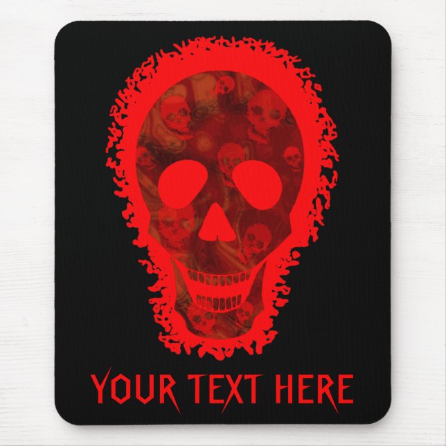 Alfombrilla De Ratón Parasol de gran calavera rojo "Tu texto" (Frente)