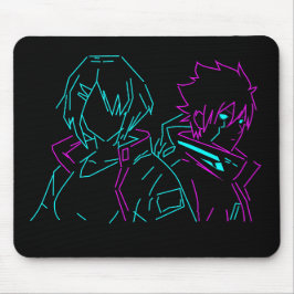 Alfombrilla De Ratón Pareja Anime Cyberpunk Minimalista Neon Rosa y Azu