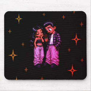 Alfombrilla De Ratón Pareja de Amor Chicano Estrellas Doradas Rosa Roja
