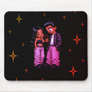 Alfombrilla De Ratón Pareja de Amor Chicano Estrellas Doradas Rosa Roja