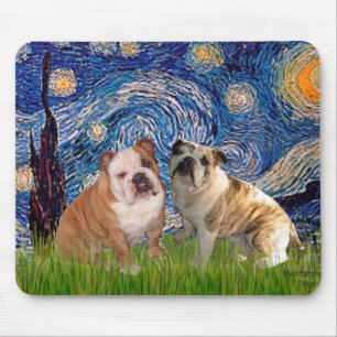 Alfombrilla De Ratón Pareja de Bulldog Inglés 2 - Noche estrellada