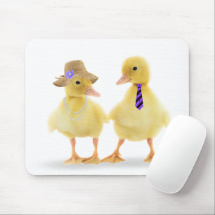 Alfombrilla De Ratón Pareja De Duckling Cuta En Blanco