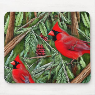 Alfombrilla De Ratón Pareja de majestuosos cardenales rojos salvajes