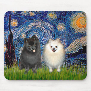 Alfombrilla De Ratón Pareja de pomerania (B+N)-Noche estrellada