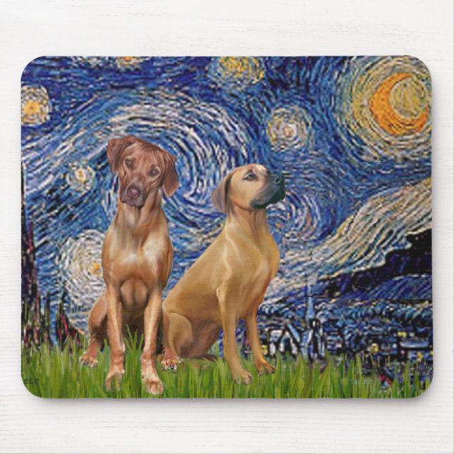 Alfombrilla De Ratón Pareja de Rhodesian Ridgeback - Noche estrellada (Frente)