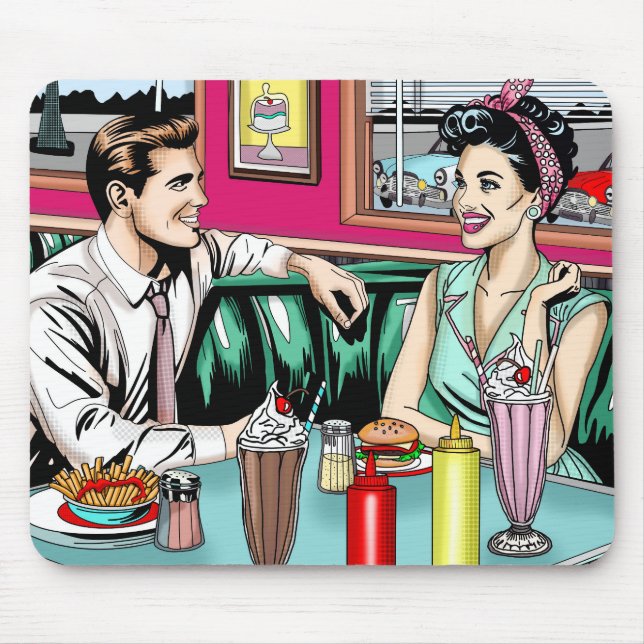 Alfombrilla De Ratón Pareja retro de los años 1950 en Diner (Frente)