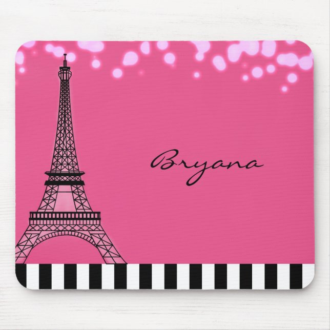 Alfombrilla De Ratón Paris Eiffel Tower Pink Poodle Chicas Mouse Pad (Frente)