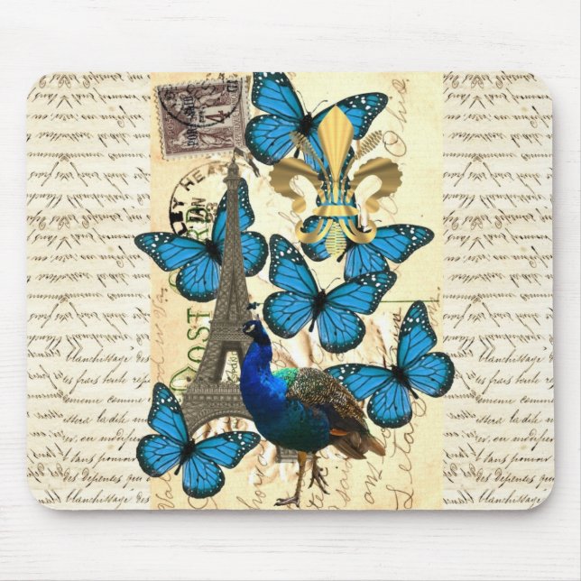 Alfombrilla De Ratón París, pavo real y mariposas (Frente)