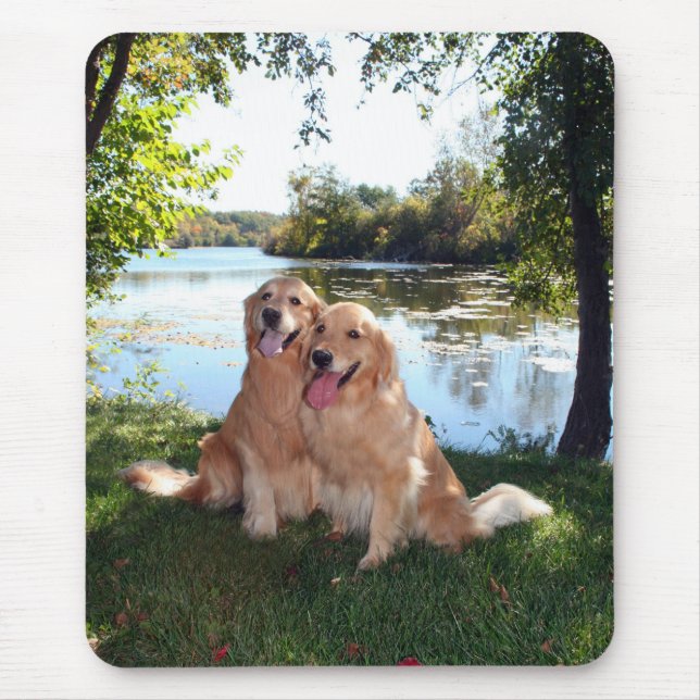 Alfombrilla De Ratón Parque y río Mousepad del golden retriever (Frente)