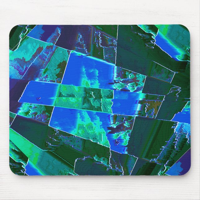 Alfombrilla De Ratón Partes de pasteles verdes abstractas y cielo azul, (Frente)