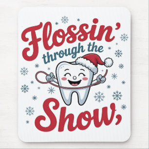 Alfombrilla De Ratón Pasando hilo dental a través de la nieve Navidad d