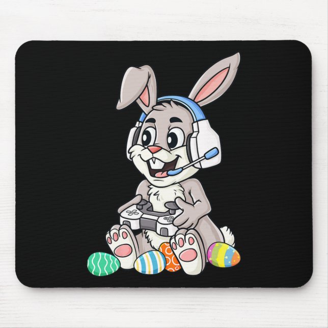 Alfombrilla De Ratón Pascua Bunny Gamer Fun Eggs Jugando Niños Niños Ki (Frente)