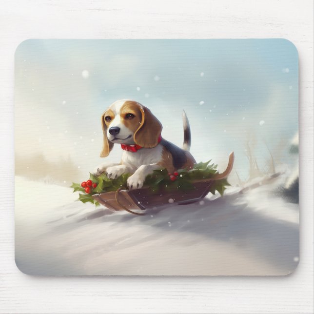 Alfombrilla De Ratón Pascua de Navidad nieve invierno Beagle (Frente)
