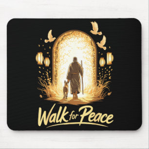 Alfombrilla De Ratón Paseo por la Paz Monje Espiritual con Perro y Palo